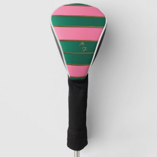 Couvre-club De Golf Chic Monogrammed Bold Rose & Vert, Gold Stried