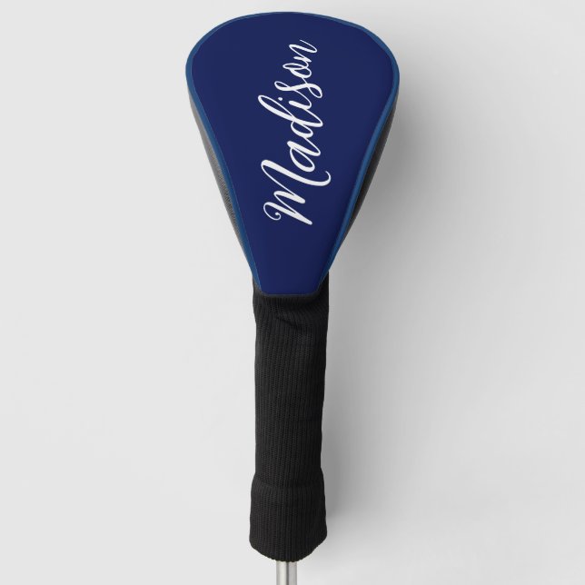 Couvre-club De Golf Chic Navy Blue Name Custom Handwritten Script (Devant)