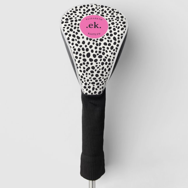 Couvre-club De Golf Chien dalmate Abstrait Motif rose chaud Monogramme (Devant)
