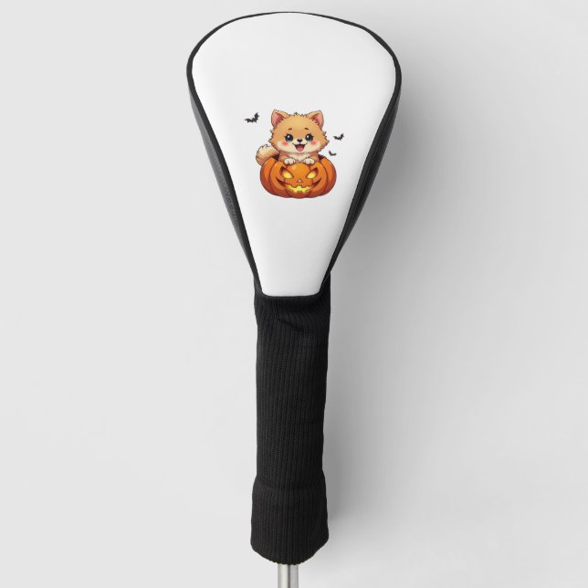 Couvre-club De Golf Chien de Poméranie Happy Halloween citrouille Clas (Devant)