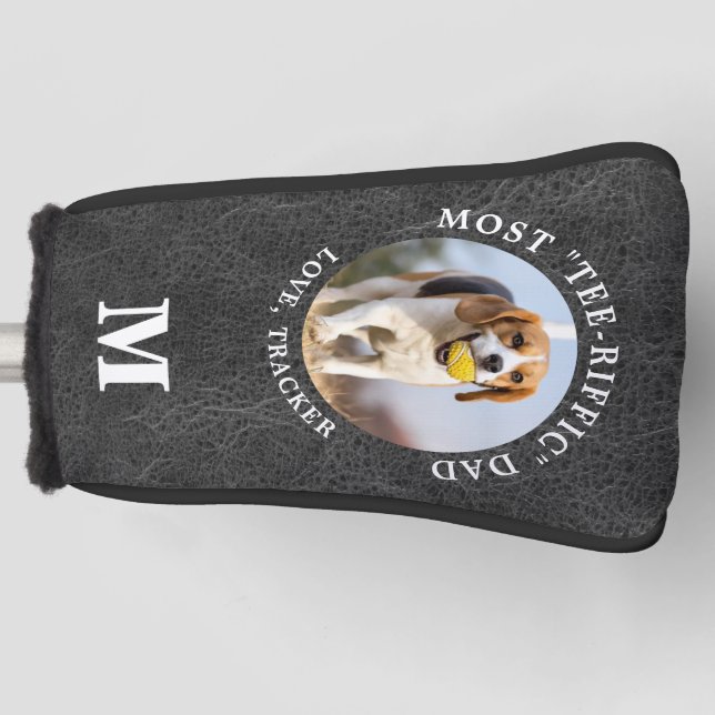 Couvre-club De Golf Chien personnalisé DAD Pet photo Monogramme Cuir  (Devant)