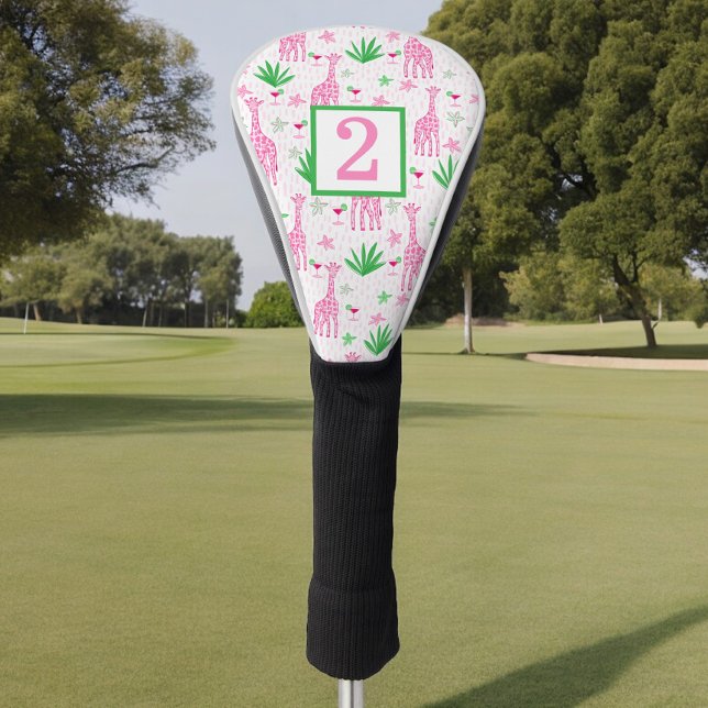 Couvre-club De Golf Chiffre Cosmopolite Personnalisé Preppy Rose Giraf (Créateur téléchargé)