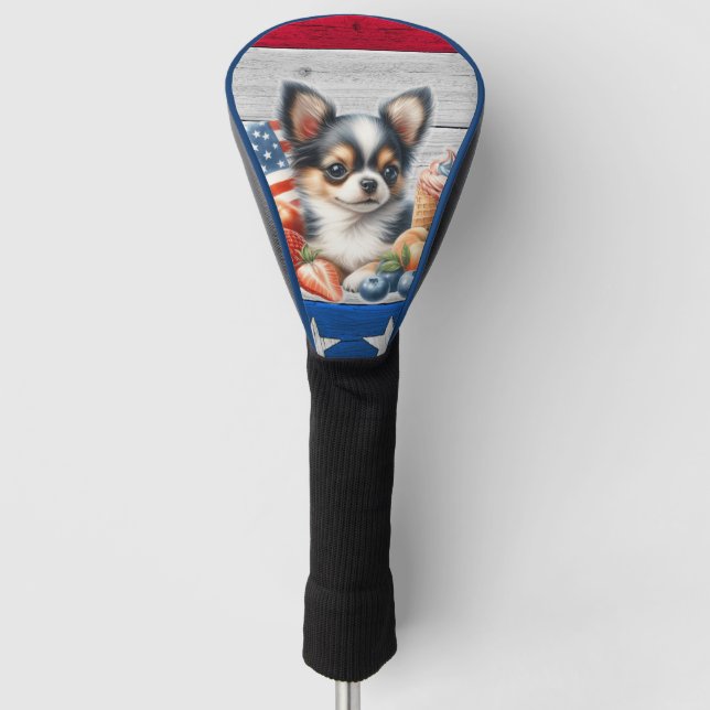 Couvre-club De Golf Chihuahua Patriotique Fruit USA Long Hair Chihuahu (Devant)