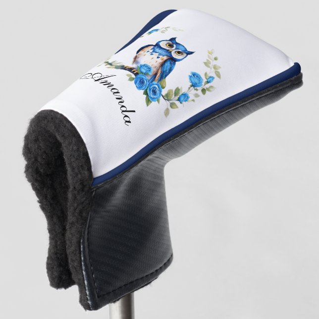 Couvre-club De Golf Chouette bleu aquarelle et fille Rose (Devant 3/4)