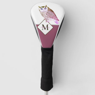 Couvre-club De Golf Chouette rose Mauve Nom du monogramme Tête de golf