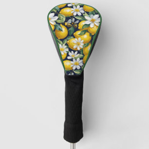 Couvre-club De Golf Citrons jaunes frais avec abeilles affairées et fl
