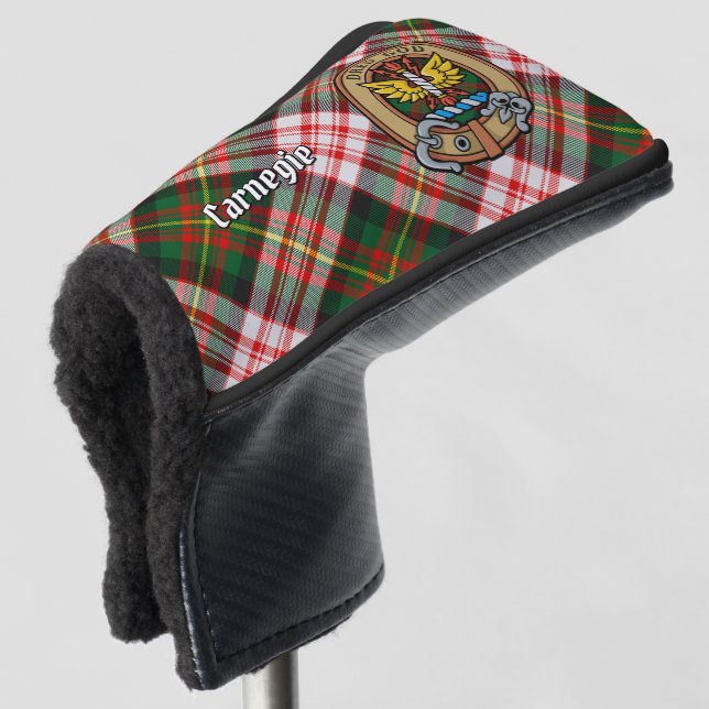 Couvre-club De Golf Clan Carnegie Crest sur la robe Tartan (Devant 3/4)