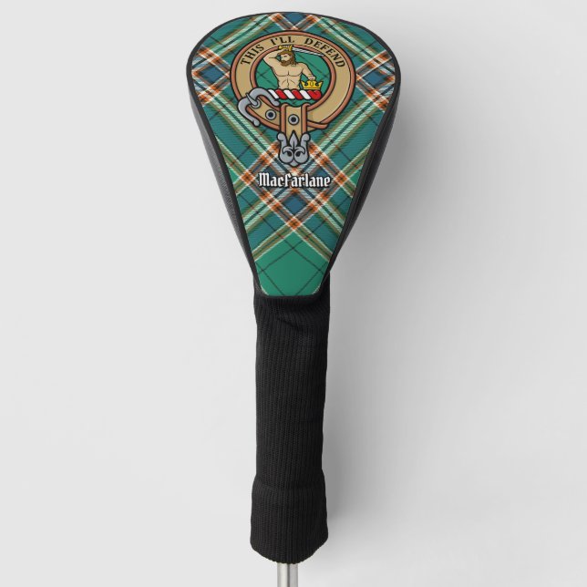 Couvre-club De Golf Clan MacFarlane Crest sur Tartan de chasse antique (Devant)