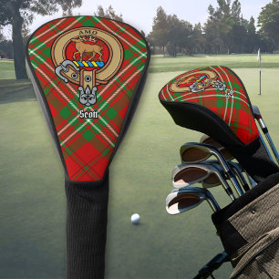 Couvre-club De Golf Clan Scott Crest sur Red Tartan Golf Head Cover