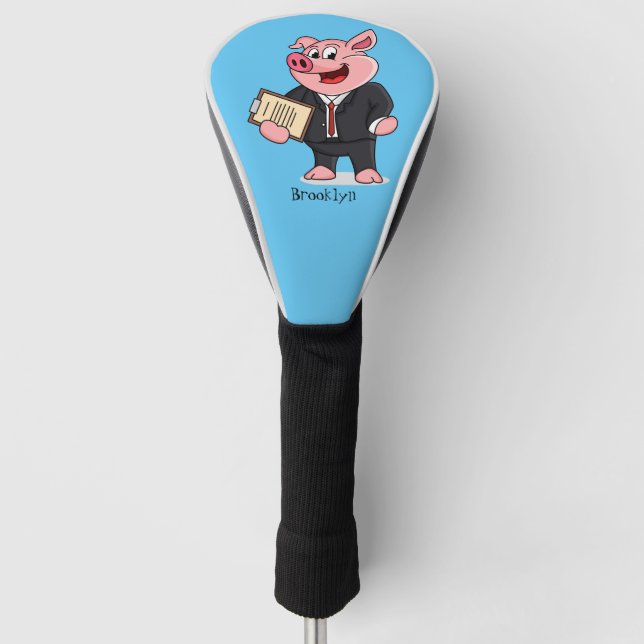 Couvre-club De Golf Cochon amusant en costume d'affaires dessin animé (Devant)