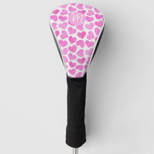 Couvre-club De Golf Coeur rose mignon Doodled Saint Valentin Monogramm (Devant)
