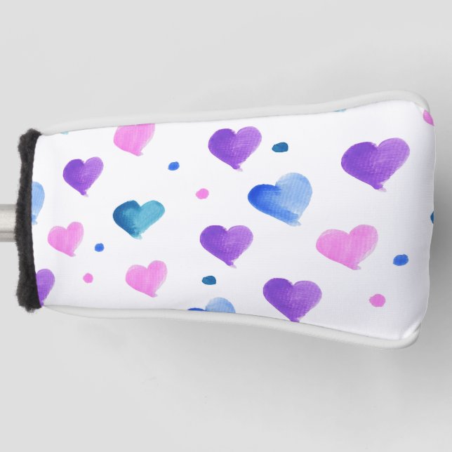 Couvre-club De Golf Coeurs Aquarelle Motif rose Bleu pourpre (Devant)