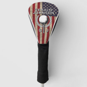 Couvre-club De Golf Conception de monogramme de golf avec drapeau amér