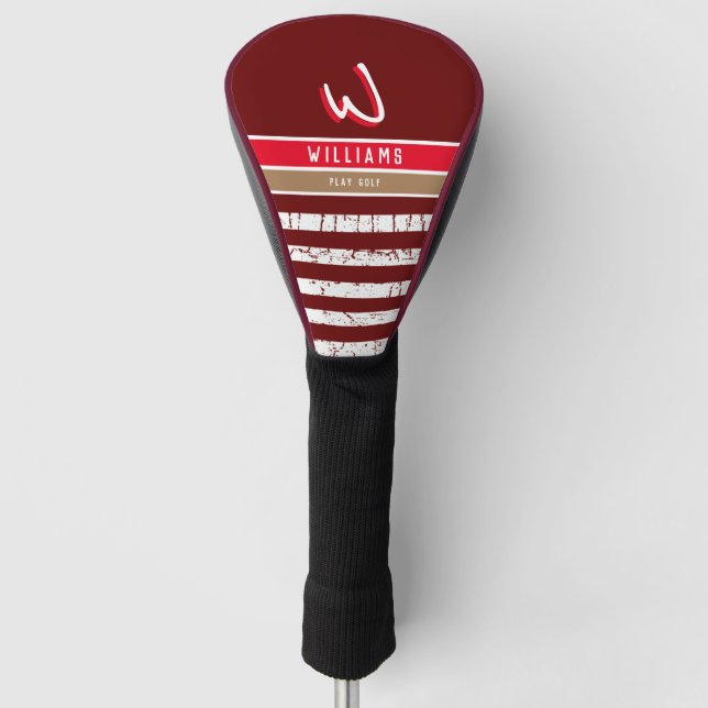 Couvre-club De Golf cool et moderne rouge rayé couverture de la tête d (Devant)