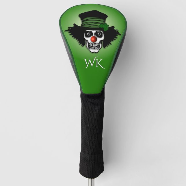 Couvre-club De Golf Cool Irlandais Skeleton Clown vert Monogramme (Devant)