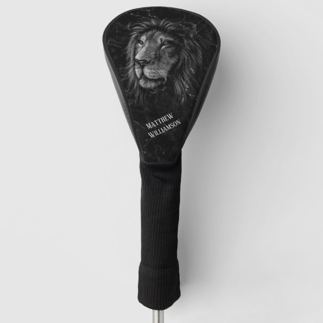 Couvre-club De Golf Cool Lion noir marbre Arrière - plan Monogramme (Devant)
