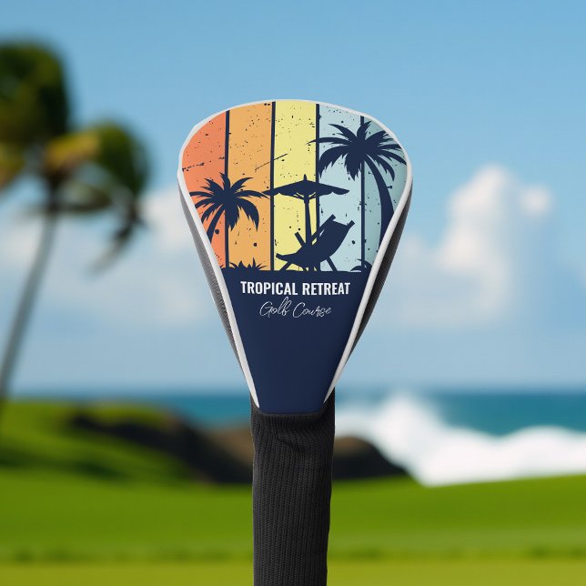 Couvre-club De Golf Cool Retro Beach Palm Trees Custom Navy Blue (Créateur téléchargé)