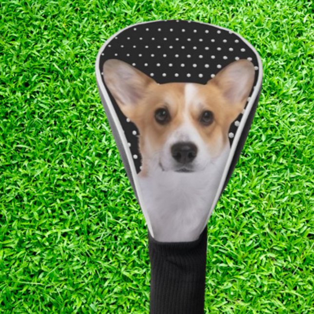 Couvre-club De Golf Corgi white dots (Surprise a corgi lover with a custom white corgi dog golf putter cover)