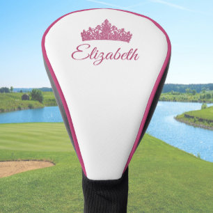 Couvre-club De Golf Couronne rose et nom personnalisé joli
