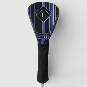 Couvre-club De Golf Couvercle de tête de golf à rayures noires et bleu