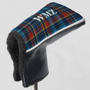 Couvre-club De Golf Couvercle de tête de marionnette bleu vert Tartan