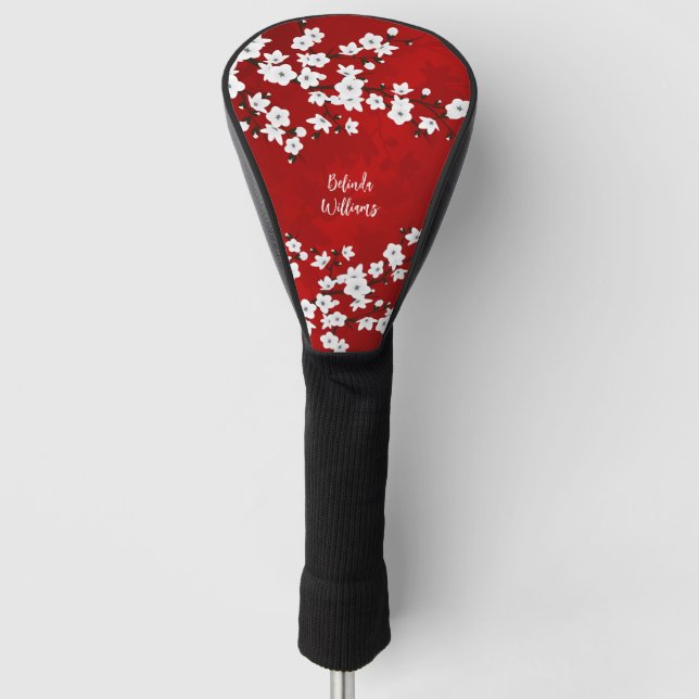 Couvre-club De Golf Couverture Tête Rouge Noir Et Blanc En Fleur De Ce (Devant)