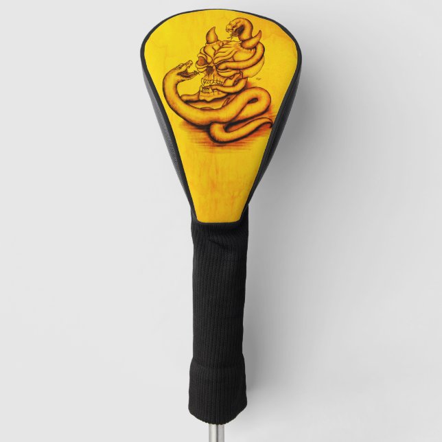 Couvre-club De Golf Crâne - Tête diabolique avec serpent (Devant)