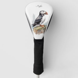 Couvre-club De Golf Cute Puffin sur une roche aquarelle
