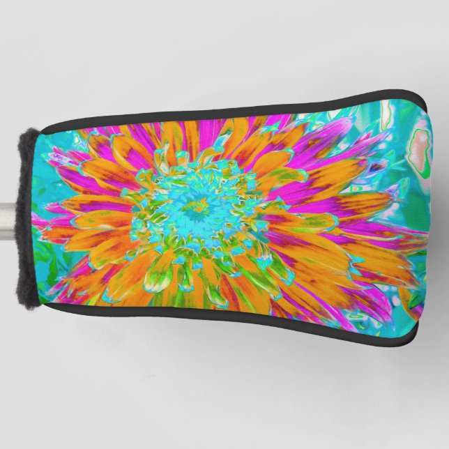 Couvre-club De Golf Dahlia décorative tropicale orange et rose chaud (Devant)