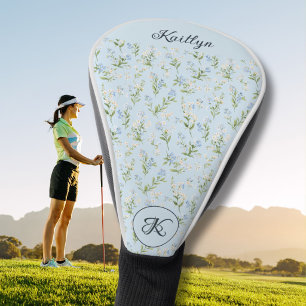 Couvre-club De Golf Dame Élégante Golfeuse Motif Floral Nom Monogramme