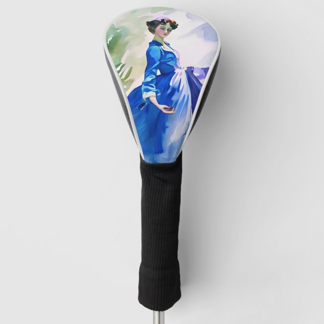 Couvre-club De Golf Dame en Robe Bleue - Peinture aquarelle (Devant)