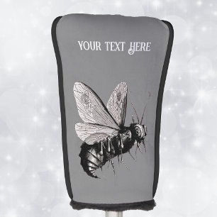 Couvre-club De Golf Dessin d'abeille éffrayante en noir sur le crâne d