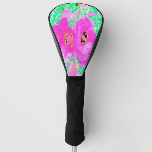 Couvre-club De Golf Deux Hibiscus de Plum Rose Hot Crazy sur Lime Gree