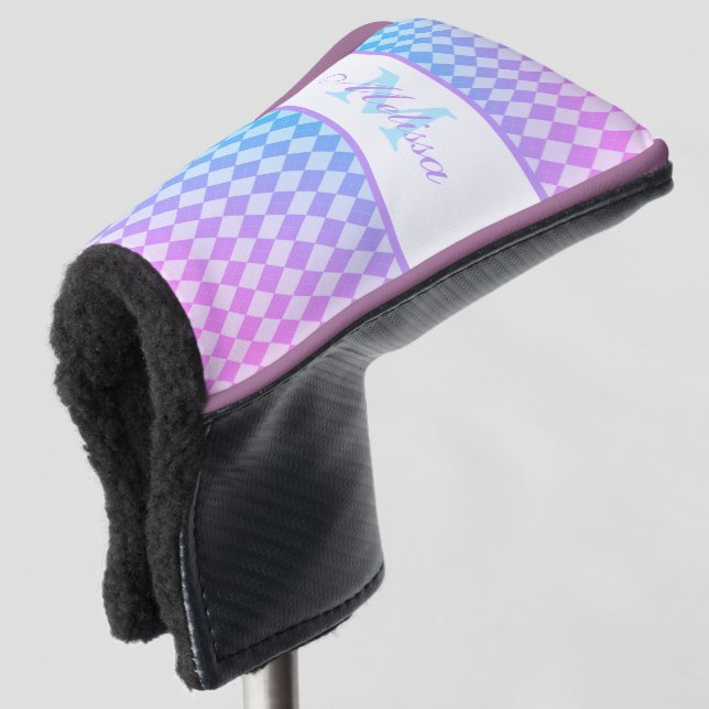 Couvre-club De Golf Diamants Ombres violets et bleus monogrammes (Devant 3/4)