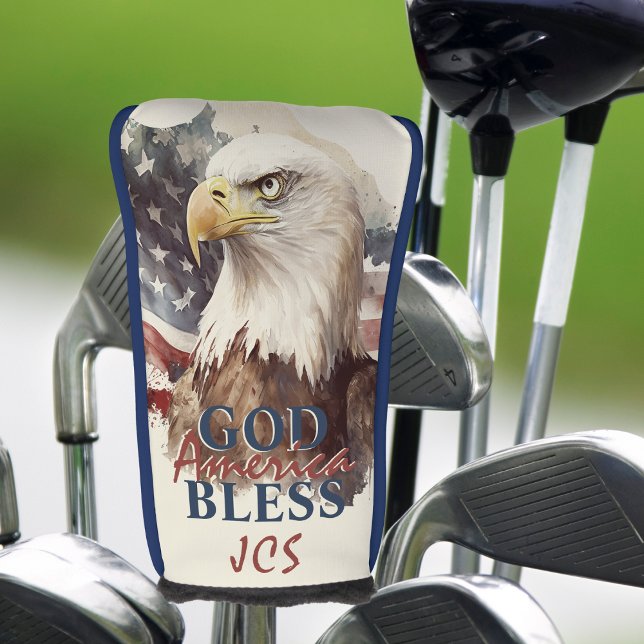 Couvre-club De Golf Dieu bénisse l'Amérique Aigle patriotique Initiale (Créateur téléchargé)