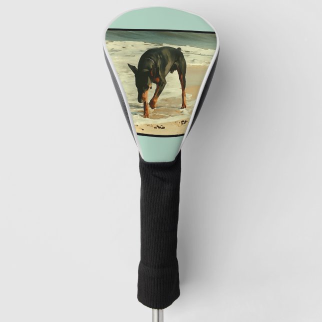 Couvre-club De Golf Dobermann à l'image de peinture de plage (Devant)