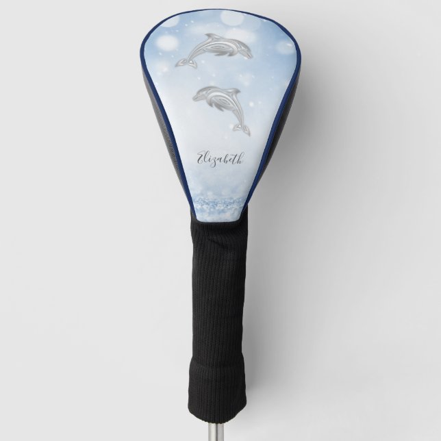 Couvre-club De Golf Dolphins Blue Parties scintillant Girl Monogramme  (Devant)
