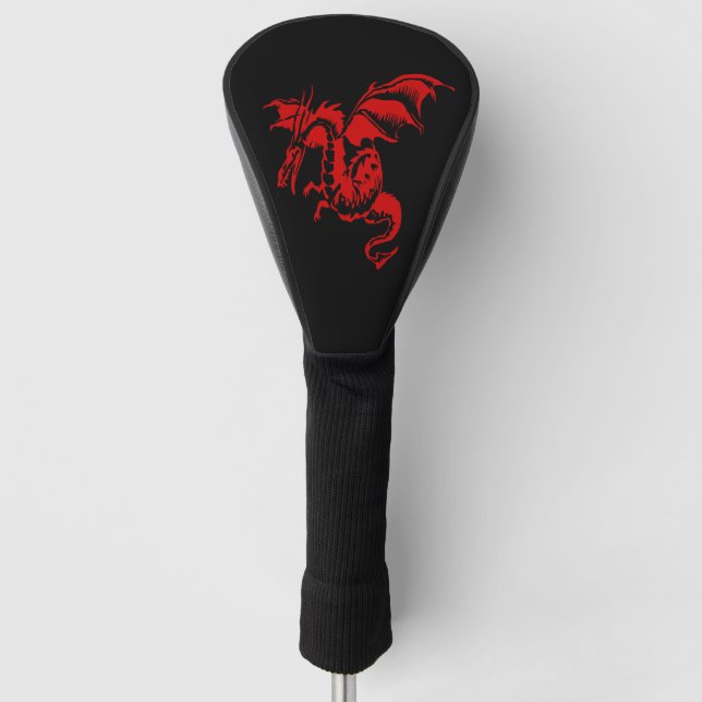 Couvre-club De Golf Dragon rouge en noir (Devant)