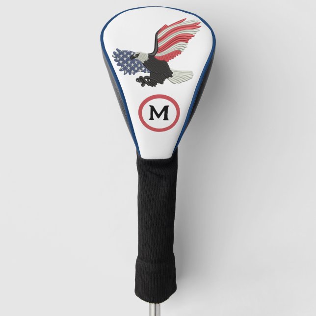 Couvre-club De Golf Drapeau américain Aigle Patriotique Monogramme USA (Devant)