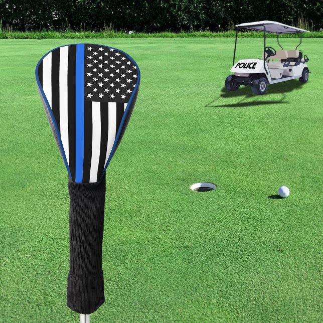 Couvre-club De Golf Drapeau américain de la ligne bleue mince (Créateur téléchargé)