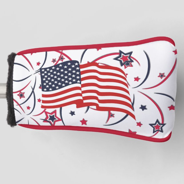 Couvre-club De Golf Drapeau américain et feux d'artifice (Devant)