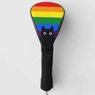 Couvre-club De Golf Drapeau arc-en-ciel de chat noir de Pékin
