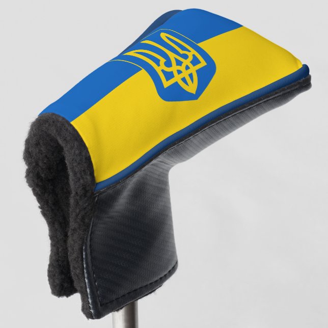 Couvre-club De Golf Drapeau ukrainien avec armoiries (Devant 3/4)