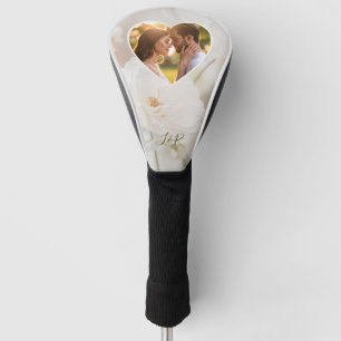 Couvre-club De Golf Dreamy White Rose Personnalisé Coeur Photo Et Init
