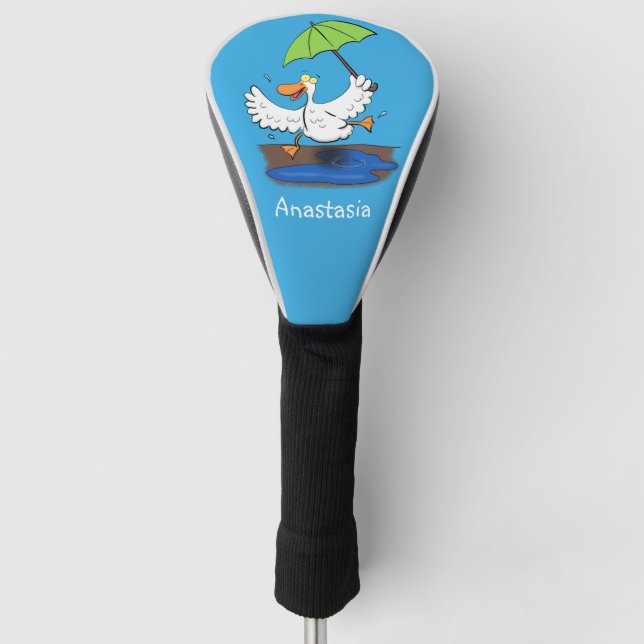 Couvre-club De Golf Drôle canard avec parapluie dessin animé (Devant)
