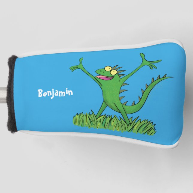 Couvre-club De Golf Drôle vert souriant animé lézard d'iguane (Devant)