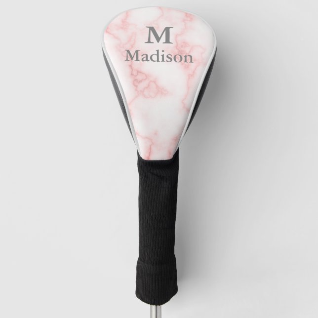 Couvre-club De Golf Elegant Faux Pink Marble Gray Name & Monogram (Devant)