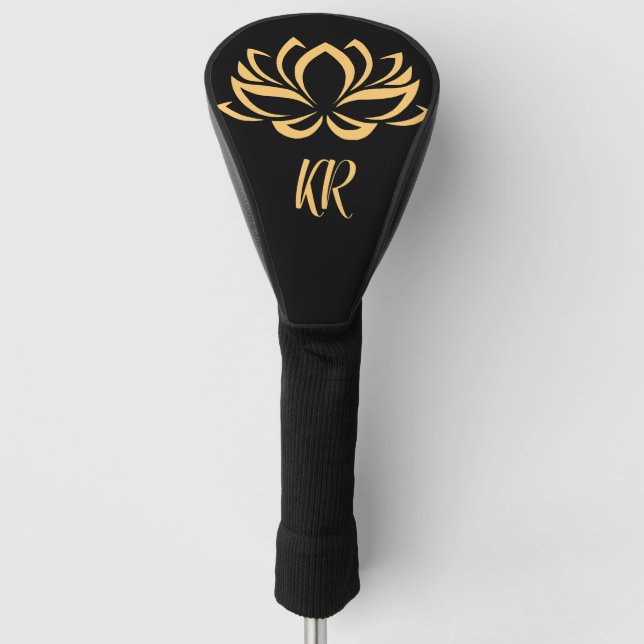 Couvre-club De Golf Elégant Lotus or Fleur Zen Yoga Monogramme (Devant)