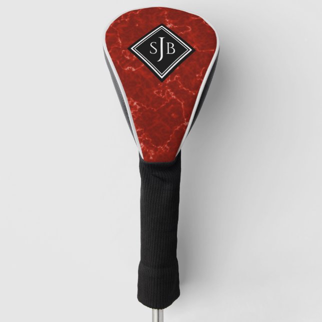 Couvre-club De Golf Élégant marbre rouge noir diamant Monogramme (Devant)