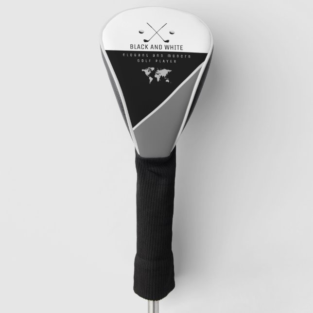 Couvre-club De Golf élégant moderne noir et blanc (Devant)